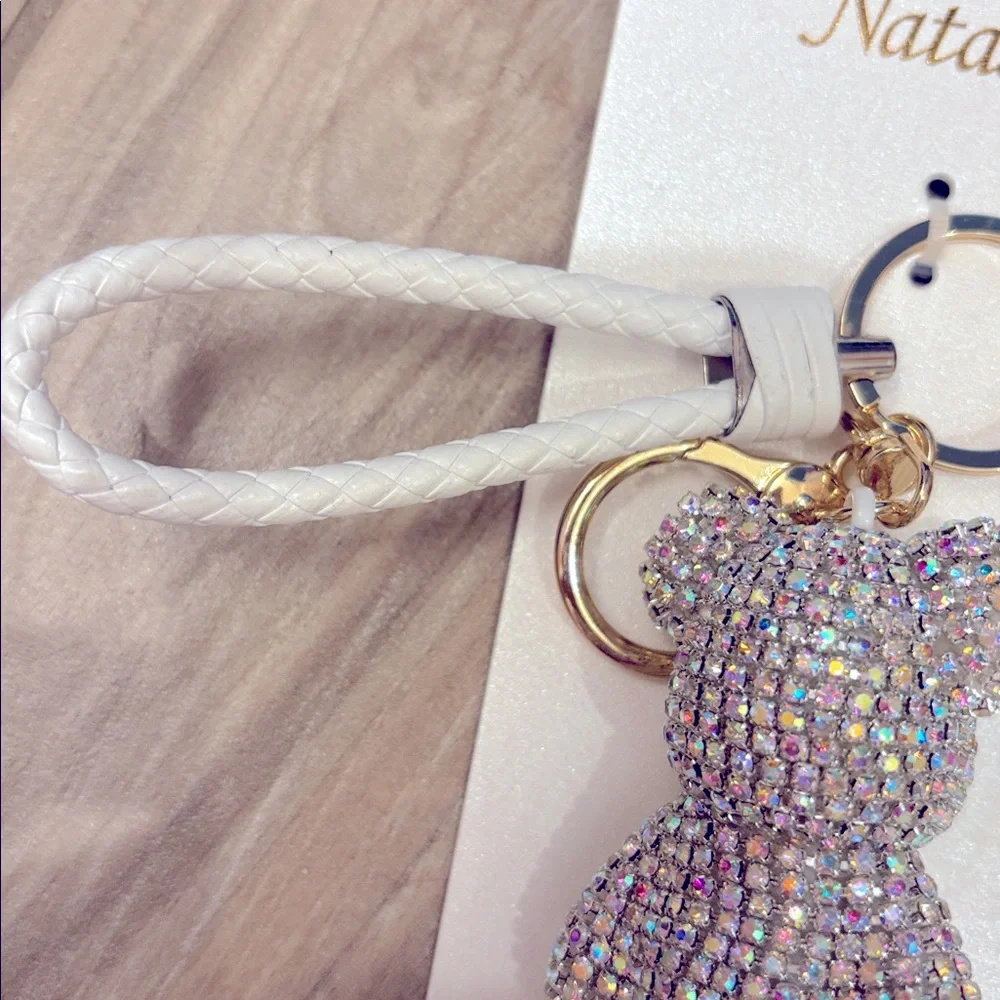 NWT Natasha Sparkling Bear Keychain with Braided Strap